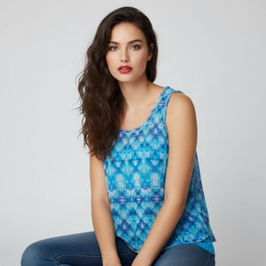 Aeropostale Teal Small Solid Tank and Sheer Patterned Shirt Set